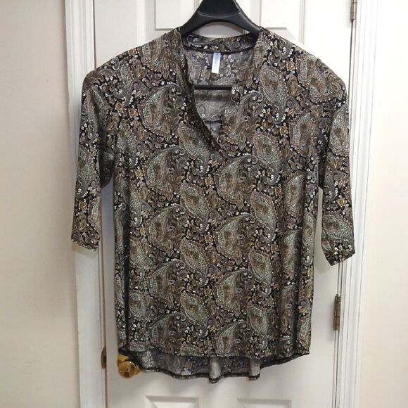PAISLEY GRACE XXL Paisley Printed Women's Blouse 3/4 Sleeves Multi Colored XXL - Picture 1 of 11